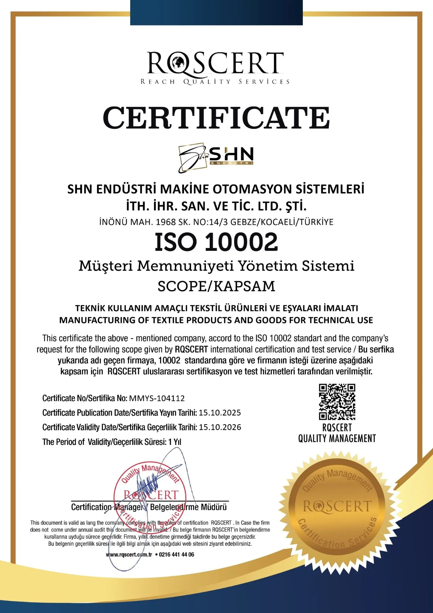 ISO 10002 belgesi